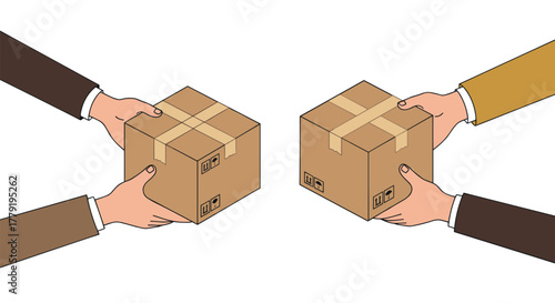 Flat style hand delivery of cardboard boxes with tape in transit