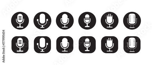 Stylish Retro and Studio Microphone Icon Pack Perfect for Podcast Logo, Radio Station, and Audio App Design, Vector illustration EPS 10.