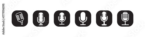 Stylish Retro and Studio Microphone Icon Pack Perfect for Podcast Logo, Radio Station, and Audio App Design, Vector illustration EPS 10.