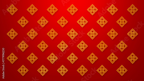 Gold classic flower illustration of Thailand tradition on red background