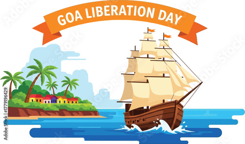 Goa liberation day with ship and island