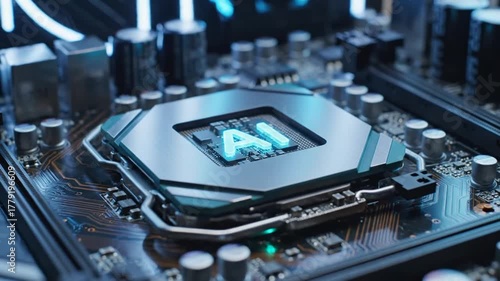 AI Processor on Motherboard - Advanced Artificial Intelligence Computing.