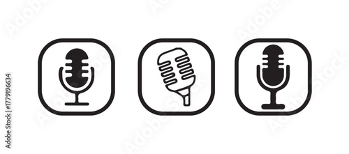 Elegant Voice Recording and Podcast Microphone Icons Modern Audio Symbol Collection for Designers, Vector illustration EPS 10.