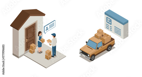 Isometric parcel delivery service with customer interaction and online tracking