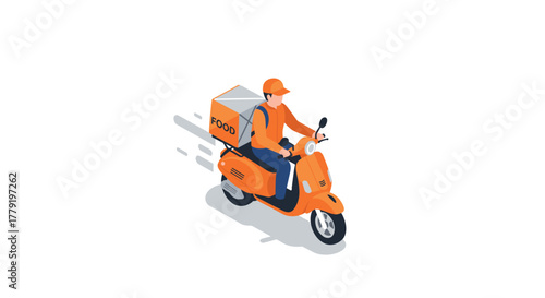 Food delivery rider on scooter wearing orange uniform and helmet