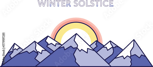 Winter solstice with sun rising behind mountains