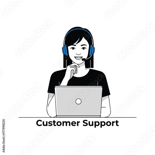 Customer Support Representative with Headset and Laptop