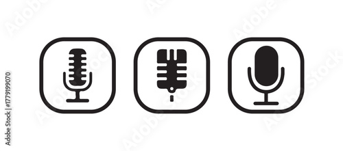 Stylish Retro and Studio Microphone Icon Pack Perfect for Podcast Logo, Radio Station, and Audio App Design, Vector illustration EPS 10.