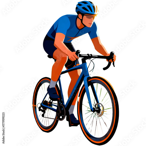 Dynamic illustration of a focused male cyclist actively riding a road bike with speed. Captures athletic performance, endurance, and competitive cycling spirit