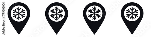 Winter Location Pin Vector Illustration Set – Snowflake Map Marker Icon, Cold Weather Symbol, Frozen Destination, Navigation Design, Winter Travel and Holiday Season Graphic Art
