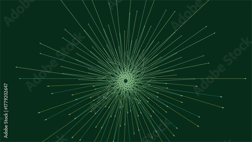 Deep emerald green backdrop with a luminous, complex, and focused line pattern.