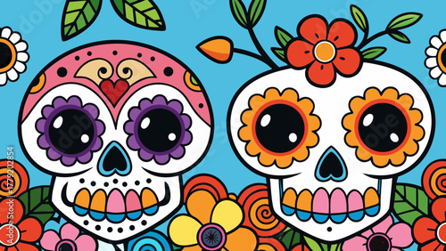 Adorable cartoon baby bats with skull faces and wings fly around a large friendly moon under a starry night sky with clouds