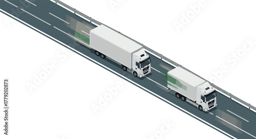 Isometric trucks on highway illustration with motion blur