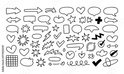  Hand-Drawn Creative Hand-Drawn Doodle Background Elements Set Symbols Vector illustration, easily editable..