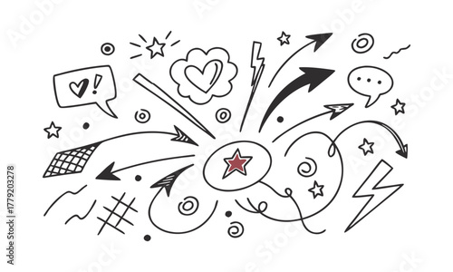 Hand-Drawn Doodle Elements Vector illustration Set Arrows, Bubbles, Marks, easily editable.