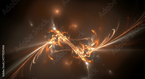 Dynamic orange and gold light trails abstract energy flow design