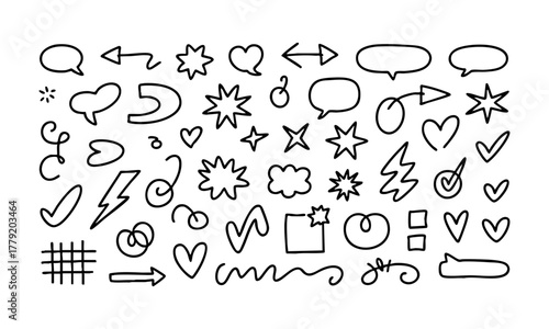 Hand-Drawn Planner Stickers Style Doodle Icons and Marks Vector illustration, easily editable.