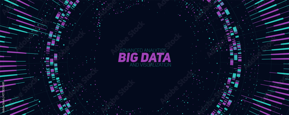 Obraz premium Vector abstract colorful round big data information visualization. Social network, financial analysis of complex databases. Visual information complexity clarification. Intricate data graphic