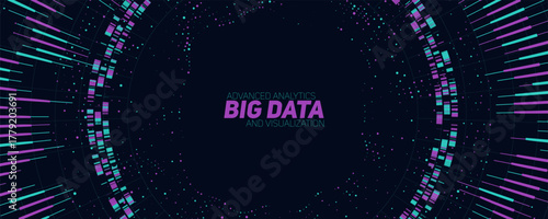 Vector abstract colorful round big data information visualization. Social network, financial analysis of complex databases. Visual information complexity clarification. Intricate data graphic