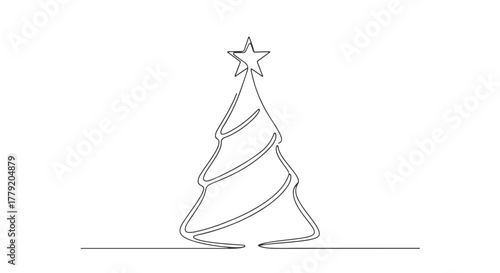 a continuous line drawing of a christmas tree as one of the christmas symbols