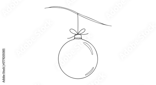 Elegant continuous line drawing of a festive Christmas bauble ornament, a classic symbol of holiday cheer and celebration
