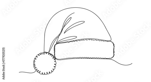 Continuous line drawing of Christmas symbols festive Santa hat design with a minimalist outline illustration