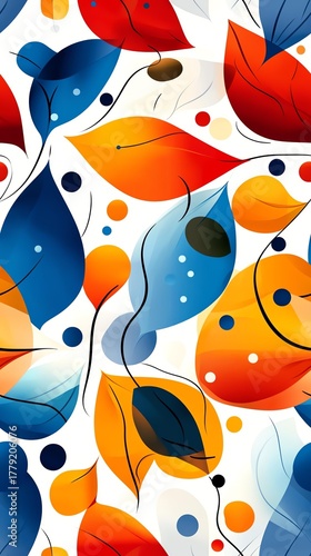 Colorful abstract leaf pattern on white background.