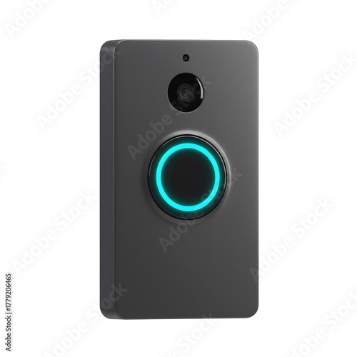 Modern Smart Doorbell with Glowing Blue Button on White Background perfect for e-commerce product display, smart home
