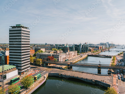 Dublin aerial view with Liffey river and Custom House, Ireland 