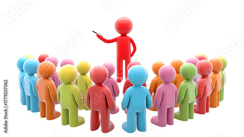 Leadership concept with a red figure standing out isolated on transparent background.
