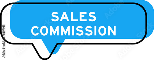 Speech banner and blue shade with word sale  commissions on white background