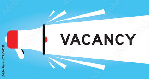 Color megaphone icon with word vacancy in white banner on blue background