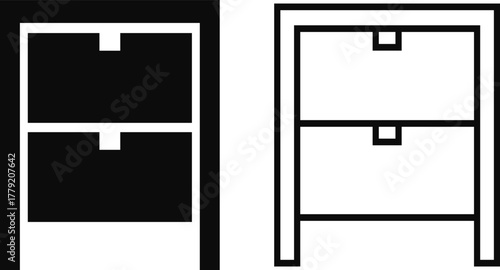 Cabinet vector icon set, office furniture, drawer storage, archive box, and file organizer collection, cupboard and filing cabinet group in black, flat, and line style vector illustration