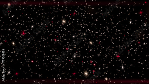 Abstract red dust and tiny glowing particles scattered across a dark background. Soft luminous sparkles and highlights create the look of cosmic stardust or nebula light. Perfect for space, fantasy, o