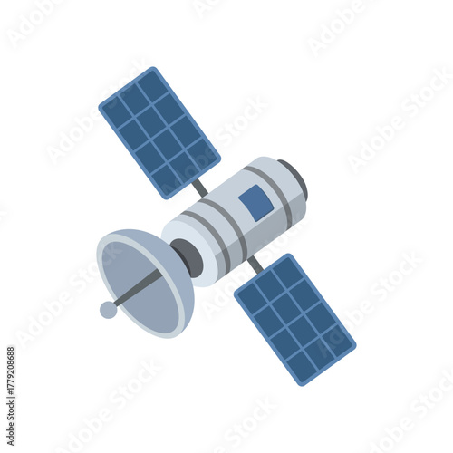 Satellite With Solar Panels in Space on White Background