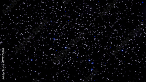 Blue light rays from above and below on a black background, surrounded by a scattering of fine cosmic dust and small stars of predominantly blue color. An atmosphere of radiance
