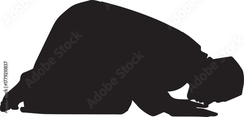 Muslim man praying (Sujud/Prostration) silhouette vector isolated 
