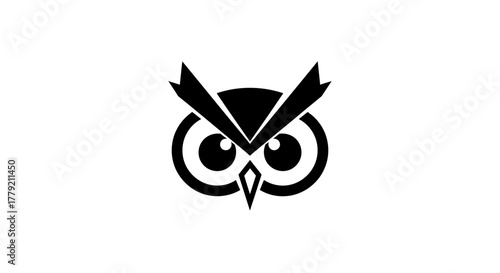A minimalist black graphic icon of a stylized owl's head on a white background.