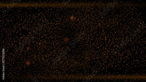 Shimmering golden dust and glowing bokeh particles scattered on a dark background. Abstract luxury sparkle texture resembling cosmic stardust or golden galaxy light. Perfect for magical, festive,