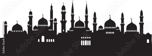 Middle Eastern or Islamic skyline city silhouette vector on a transparent background.