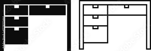 Cabinet vector icon set, office furniture, drawer storage, archive box, and file organizer collection, cupboard and filing cabinet group in black, flat, and line style vector illustration