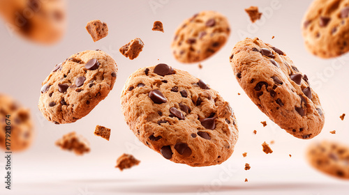 Various cookies with chocolate chips floating inside.