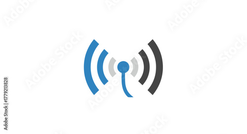 A blue and black Wi-Fi symbol on a white background with a simple design and a professional feel.