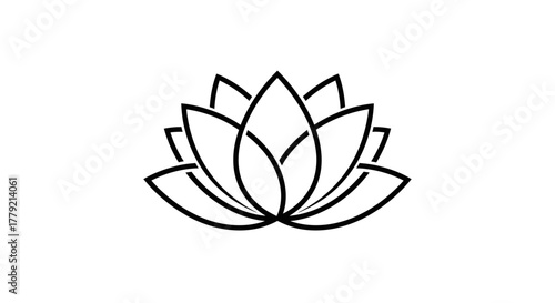 A minimalist line drawing of a lotus flower with symmetrical petals, creating a serene and elegant design.