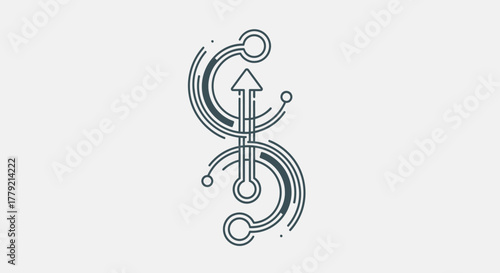 Abstract digital circuit design with an upward arrow symbolizing progress and technology.
