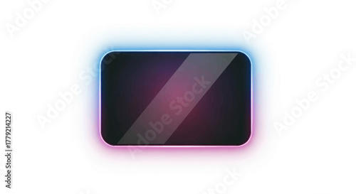 Glowing rectangle with pink and blue neon lights on a white background, showcasing a gradient effect.