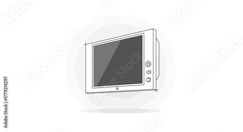 Line drawing of a microwave oven with a simple design on a white background.