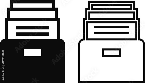 Cabinet vector icon set, office furniture, drawer storage, archive box, and file organizer collection, cupboard and filing cabinet group in black, flat, and line style vector illustration