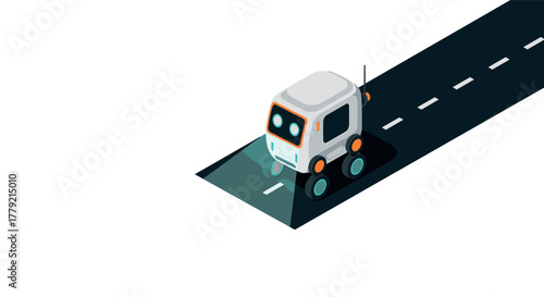 Autonomous delivery robot on road in isometric style