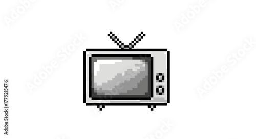 A simple grayscale illustration of a vintage television set with antennae on a plain white background.